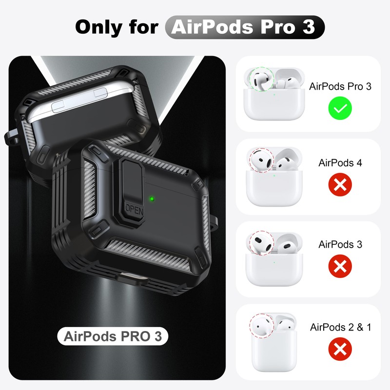 RFUNGUANGO for AirPods Pro 3 Case Carbon Fiber Series, Black
