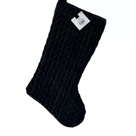The Christmas Shoppe Black Plush Stocking Chevron Braid Pattern 20 Inch