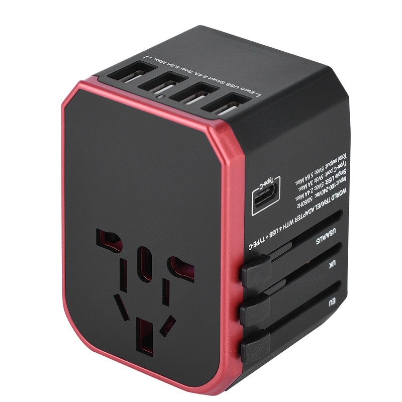 Universal Travel Adapter Plug 4 USB Ports Type C Sockets