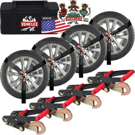 Vehiclex Lasso Wheel Tie Down Straps with Snap Hooks – 4 Pack 2" x 10' Ratchet Straps, 11023 lbs Break Strength for Car Haulers & Trailers