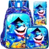 gxtvo 3PCS Shark Backpack for Boys, 16" Kids Bookbag with