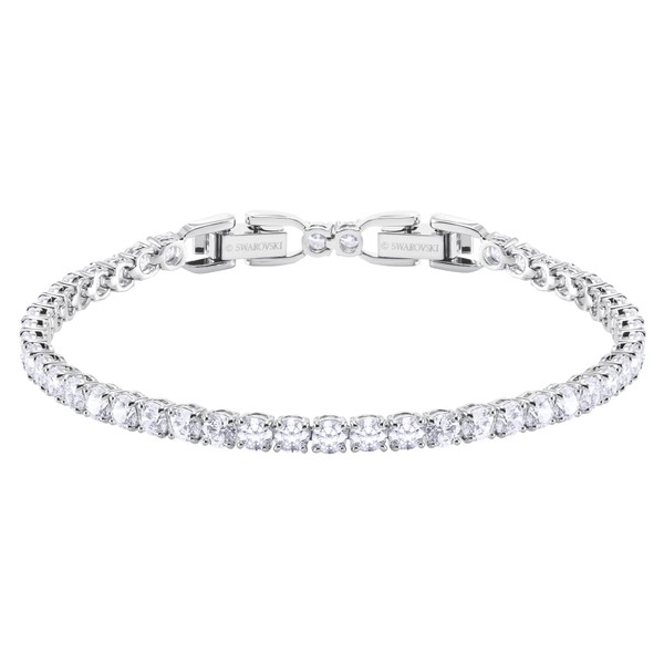 Swarovski Tennis Deluxe Collection Women's Tennis Bracelet, Sparkling Clear Crystals with Rhodium Plated Band