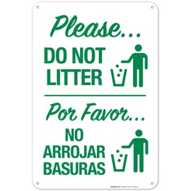 Sigo Signs Please Do Not Litter Bilingual Sign, (SI-70428) 12x18 Inches, 55 mil Thick HDPS (high Density polystyrene), Made in USA