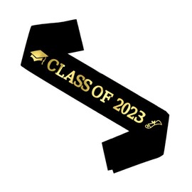 GotGala Black Graduation Sash Gold Glittery Class of 2023 Graduated Satin Sash for 2023 Graduation Party Decorations (Black)