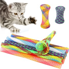 Menmamenma 10 Pcs Cat Spring Toys Set Colorful Nylon Mesh Sticks Interactive Cat Toy Flexible Tube for Indoor to Swat, Bite, Hunt, Interactive Spring Toys for Cats and Kittens