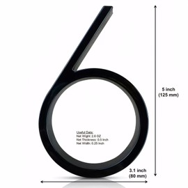 5 Inch Floating House Numbers for Outside Stainless Steel Floating House Number Metal Modern Address Numbers for House Zinc Alloy Anti-Rust Home Address Numbers for Door Mailbox High Gloss Black (6)