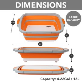 Tiawudi Large Collapsible BBQ Prep Tub with Locking Lid, Basket for Meal Prep Marinating Food Storage, Plastic Cutting Board(4.22 Gal/16L), Camping Sink with Colander, Dish Basin