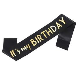 Black It's My Birthday Sash for Men Women Happy Birthday Sash for Girls Boys Birthday Bday Sashes With Metallic Gold Foil Happy Birthday Party Supplies for Women Men Birthday decorations
