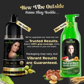 Herbishh Hair Color Shampoo Combo – 500ml Dark Brown + 500ml Black – 3-in-1 Ammonia-Free Shampoo Dye for Gray Hair Coverage, Cleansing & Conditioning