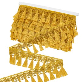 PH PandaHall 14 Yards Tassel Fringe Trim, 2-1/4 Inch Golden Tassel Trim Tassel Ribbon Sewing Lace Fabric Trim Crochet Lace Ribbon Craft Lace Sewing Trim for Curtain Dress Clothes Home Decor DIY Crafts