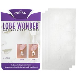 Lobe Wonder Lobe Wonder - The ORIGINAL Ear Lobe Support Patch for Pierced Ears - Eliminates the Look of Torn or Stretched Piercings - Protects Healthy Ear Lobes from Tearing - 60 Patches - Clear & Latex-Free