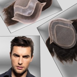 Civmo Men toupee Toupee for Men Wigs Hand Tied Swiss Lace Front with Monofilament and Poly Coating Around European Human Hair Replacement Systems Man Hairpiece 10x8 inches(#3 Dark Brown Color)