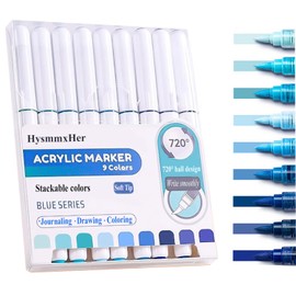HysmmxHer Creative Paint-like Brush Tip Acrylic Markers, Assorted Colors, 9 Count, Perfect for Art and Craft Supplies, Ideal for Canvas, Wood, Stone, and DIY Crafts (Sea Salt Blue Series)