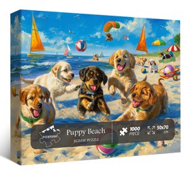 Funny Dog Puzzles for Adults 1000 Pieces and up, PICKFORU Beach Puzzle Collection Cute Dog, Puppy Animal Puzzle as Home Decor