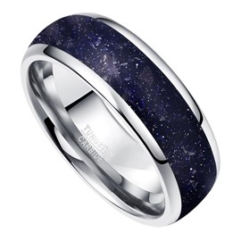 Vakki Blue Inlay Tungsten Ring for Men Domed Sandstone Tungsten Carbide Wedding Rings Comfort Fit Size 11
