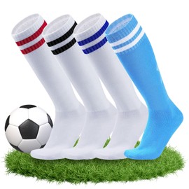 XHYASD 4 Pairs of Football Socks Children from 5-12 Years for Football Training, Long Football Socks, Football Socks, Breathable Tennis Socks for Boys Girls, Football Socks Children, Children's