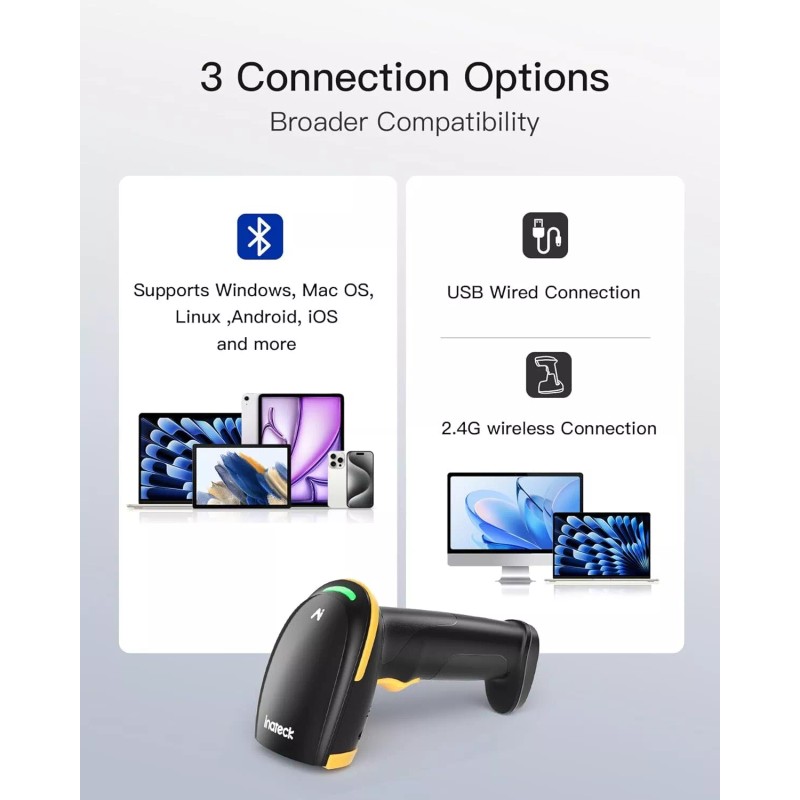 Inateck 2D Bluetooth Barcode Scanner AI Wireless QR Code W/