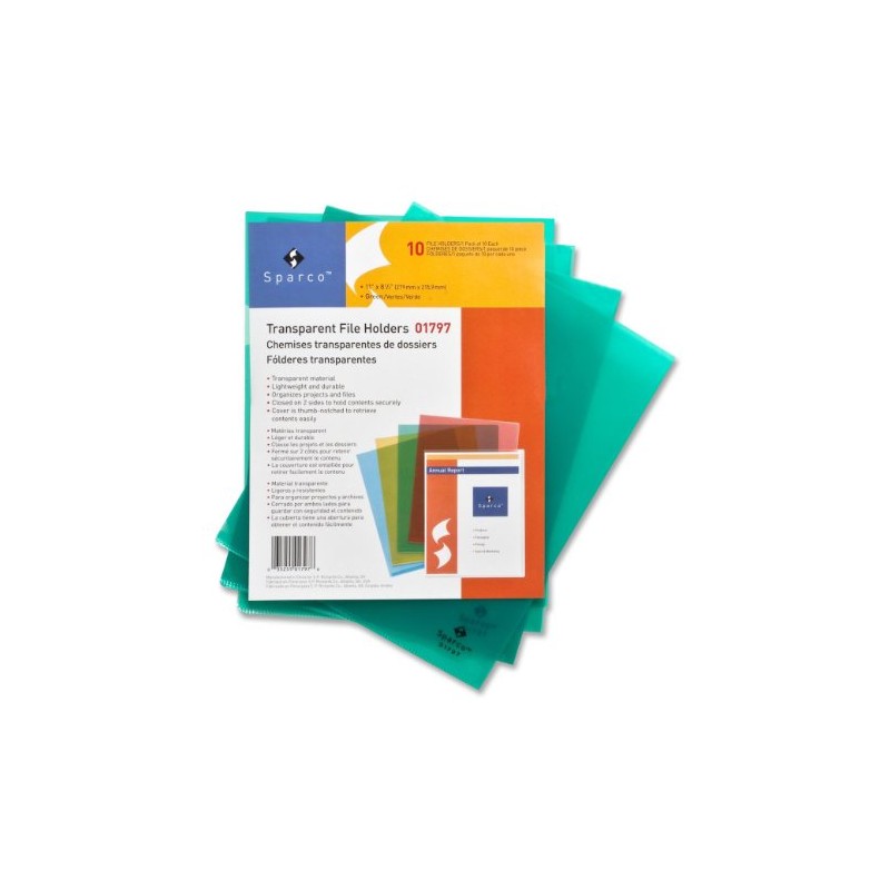 Sparco 01797 Transparent File Holders,Water Resistant,11"x8-1/2",10/PK,GN