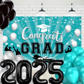 Graduation Party Decorations Teal Turquoise 2025/Turquoise Teal Black Graduation Decorations/Class of 2025 Banners Congrats Grad Decor for High School