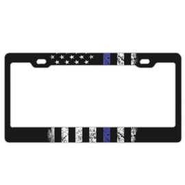 Thin Blue Line Flag License Plate Covers Chrome Blue Lives Matter License Plate Frame Tag Holder 2 Holes