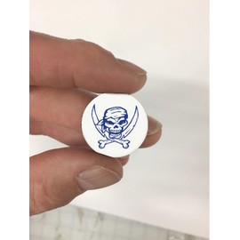 Pirate Award Decals Skull Swords Bucs Buccaneers Thick Premium 20 Mil Vinyl 1-1/8" Diameter (100 Decals) Stickers, Football, Baseball, Softball, Lacrosse, Hockey(Royal on White)