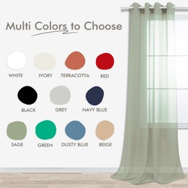 KOUFALL Short Sheer Curtains for Kitchen Windows,Sage Green Bathroom Decor,Set of 2 Panels with Grommet,45 Inch Length