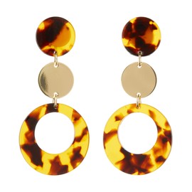 Edris B Gold-Plated Earrings with Brown Tortoiseshell Acrylic Bello London, Zinc