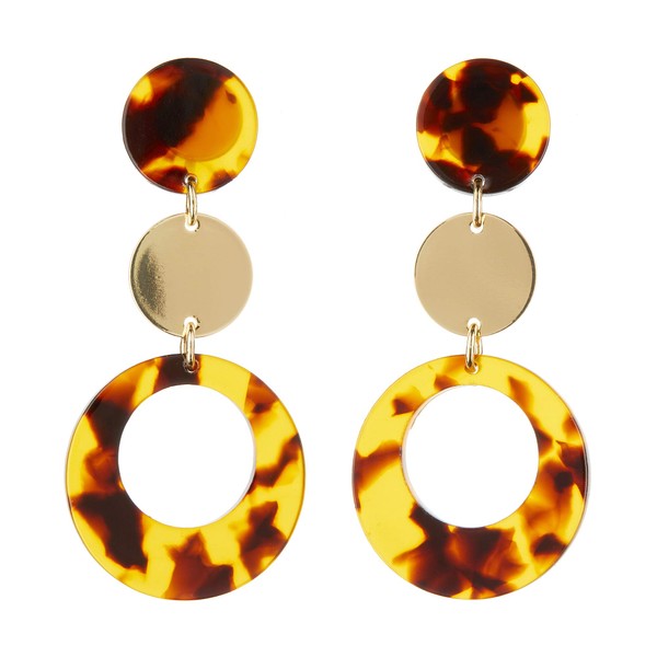 Edris B Gold-Plated Earrings with Brown Tortoiseshell Acrylic Bello London,