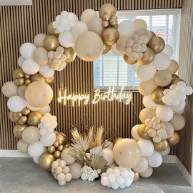 Kit Arco Palloncini Beige e Oro, 185 Pezzi Palloncini Compleanno Bianco Sabbia con Palloncini Oro per Decorazione Compleanno, Matrimonio, Anniversario, Baby Shower, Rivelazione di Genere Festa