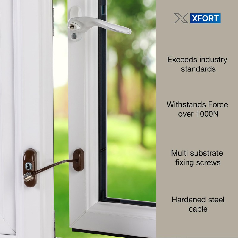 XFORT Viper Key Locking Cable Window Restrictor in Brown, Durable