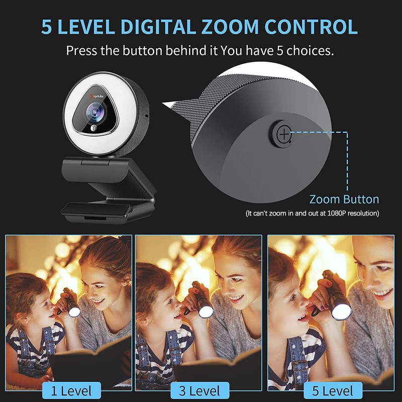 Angetube Streaming Webcam 1080P with Ring Light, HD USB Web