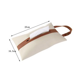 Spotact Tissue Box PU Leather Face Paper Storage Bag Organiser Holder Decor Hanging Strip for Kitchen Restaurant Worktops Bedroom Dressers Bedside Desks (Beige)