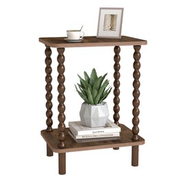 Funecy 2-Tier End Table,Vintage Side Table,Solid Wood Bedside Table with Storage Rack,for Living Rooms, bedrooms, and Narrow Spaces (Rustic Brown)