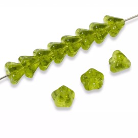 Hackberry Creek 50 Baby Bell Flower Beads - Olive Green - Czech Glass - 4x6mm Small Flowers