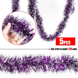 Tinsel Garland Christmas Purple, Pack of 5 Christmas Garlands, Shiny Garland, Christmas Decoration, Christmas Tree Decoration, Garland, Tinsel Garland, Christmas Tree Decoration