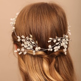 Jumwrit Dainty Bridal Hairband Rhinestone Crystal Wedding Hairpiece Beaded Hair Vine Headband for Bride Bridesmaid Pearl Bridal Hair Accessories for Women Girls