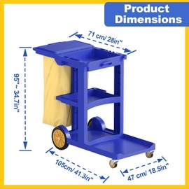 Nisorpa Commercial Janitorial Cart, 3-Shelf Housekeeping Cart, High Capacity Cleaning Cart, Utility Clean Trolley with Wheels and 25 Gallon Vinyl Bag 44.5", for Business/School/Office Cleaning