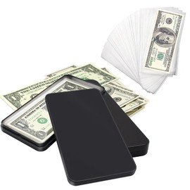 2 PCS Metal Cash Box with 100 PCS Clear Paper Money Holders, Single Row Currency Tray Money Organizer for Cash Transparent Currency Sleeves with Money Storage Box Dollar Bill Protector Holders Black
