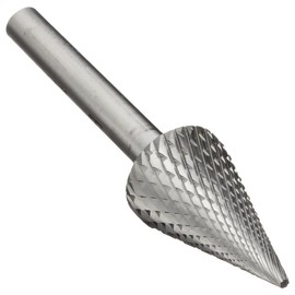 PFERD Cone Carbide Bur, Uncoated (Bright) Finish, Diamond Cut, Point End, 1/4" Shank, 5/8" Head Diameter, 1-1/8" Head Length (SM-6)