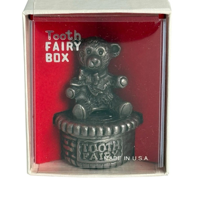 Torino Pewter Tooth Fairy Keepsake Box Teddy Bear 2" Tall