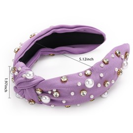 WantGor Pearl Knotted Headband, Women Rhinestone Embellished Hairband Elegant Wide Top Knot Bride Headbands Headpieces Party Fashion Elegant Ladies Hair Band Hair Hoop Accessories (Purple)