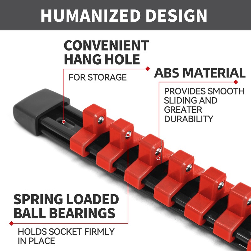 Reniteco Socket Organizer Drive ABS Tools - Red Socket Holder,