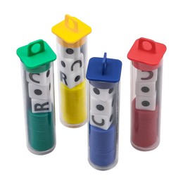 Namvo Adult Dice Game 4 Tubes Left Middle Right 6 Sided Rounded Dice Set Funny LCR Dice Game Four Colors with Dice Slots