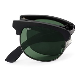 Foldies Browline - anteojos de sol plegables polarizadas, UV400, protección UVA, UVB para hombres y mujeres, funda de piel para anteojos de sol plegables, Negro Mate - Verde Clásico, M