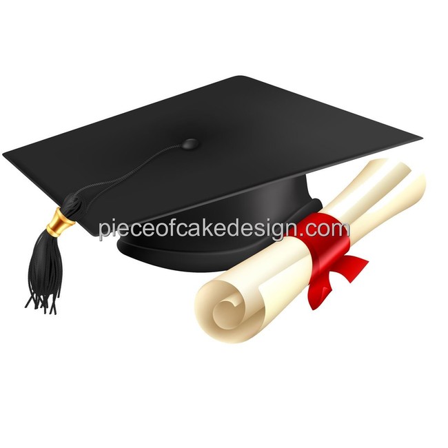 6" Round ~ Black Graduation Cap & Diploma Birthday ~ Edible Cake/Cupcake Topper - d5925