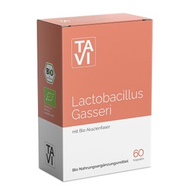 TAVI Lactobacillus Gasseri Capsules • Organic • Live Bacteria | Vegan • 60 capsules for 60 days • with accent fibre • Made and laboratory tested in Germany
