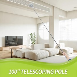 IVYROLL Cobweb Duster with Extension Pole, 100'' Ceiling Duster Kit with Microfiber Feather Duster & Chenille Duster, Reusable Duster, Bendable, Washable