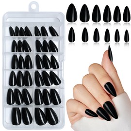 Lifextol 120pc Almond Press on Nails Short Fake Nails Press ons with Nail Adhesive Tabs, Black Acrylic Nails Press on Nails Almond Nail Tips Petite Glue on Nails False Nails Artificial Fingernails