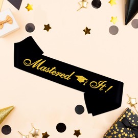 Black Mastered It Satin Sash with Gold Glitter Letters - Class of 2025 High School Graduation Gift - Cheer Squad Supplies - 2025 Graduation Celebrations Sashes