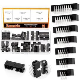 Tanstic 47Pcs 2.0 mm Pitch 6-18 Pin Box Header, Double Row Box Header Connector Right Angle PCB Header IDC Male Socket for PCB Board